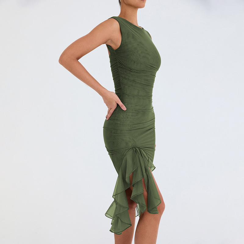 Ruffle Ruched Sleeveless Midi Dress(BUY 2 FREE SHIPPING)