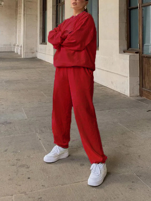 2023 Long Sleeve Crew Neck Sweatshirt Cotton Sweatpants And Hoodie Set