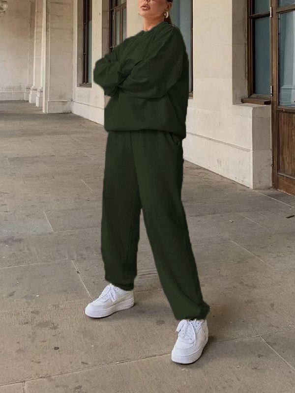 2023 Long Sleeve Crew Neck Sweatshirt Cotton Sweatpants And Hoodie Set