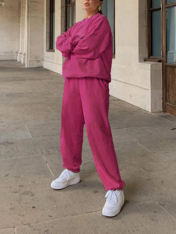 2023 Long Sleeve Crew Neck Sweatshirt Cotton Sweatpants And Hoodie Set