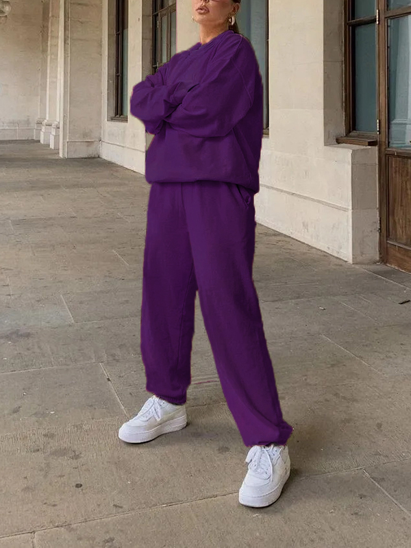 2023 Long Sleeve Crew Neck Sweatshirt Cotton Sweatpants And Hoodie Set
