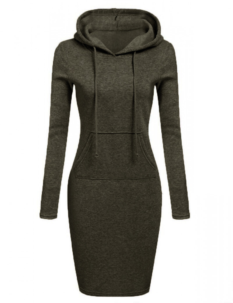 (2023 Winter Pre-sales) Women Bodycon pocket knee length slim casual pulloever hoodie dress new winter party fleece dress
