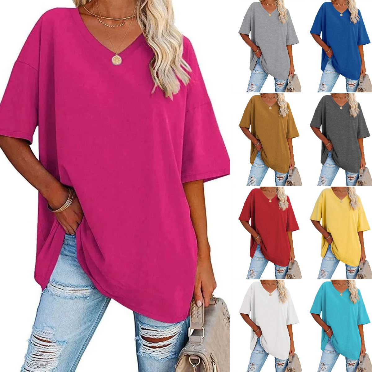🔥🔥Womens Loose Fashion V-neck Top Short & Long Option