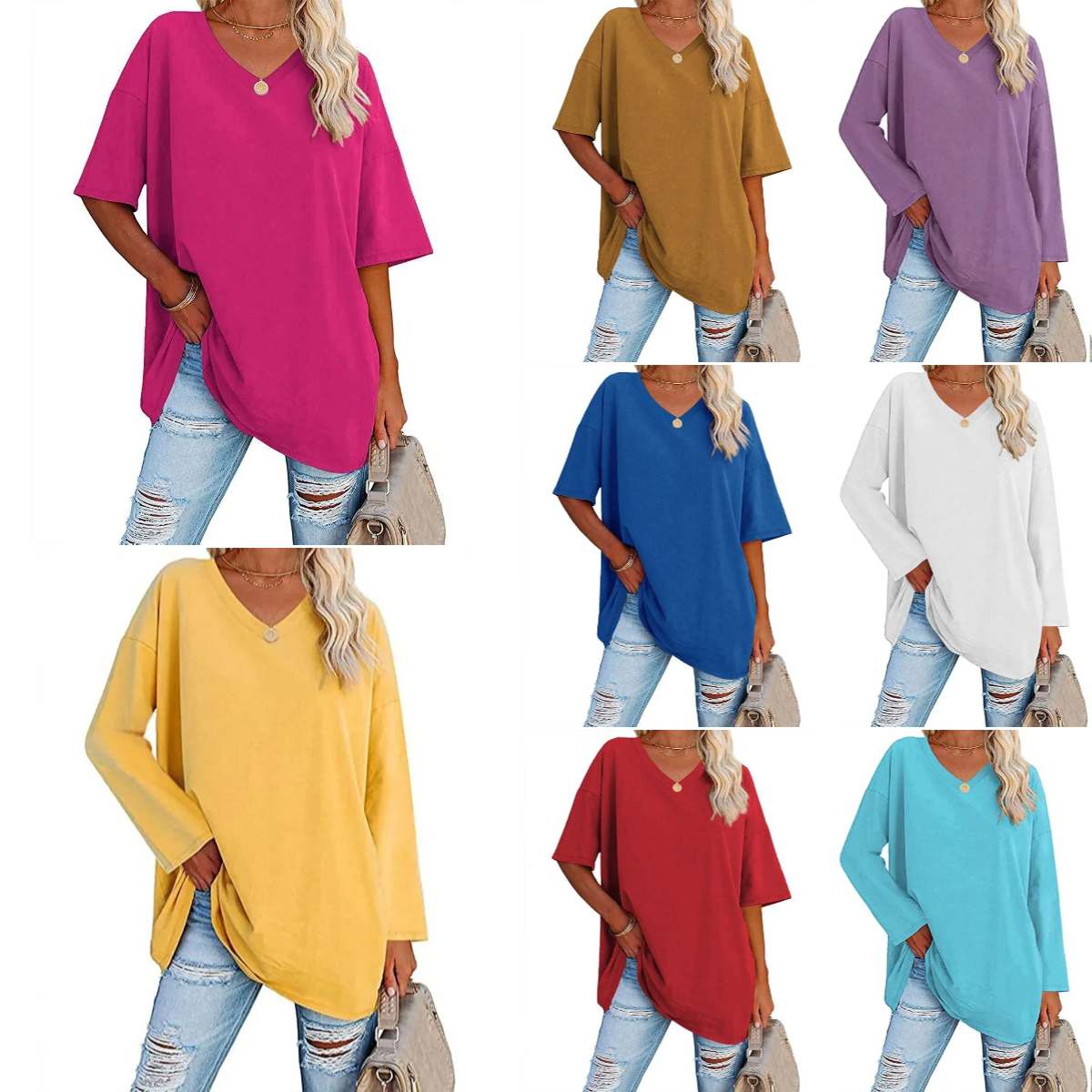 🔥🔥Womens Loose Fashion V-neck Top Short & Long Option