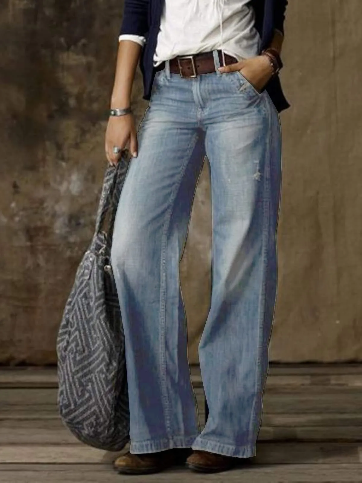 VINTAGE POCKET DENIM LOOSE JEANS PANTS