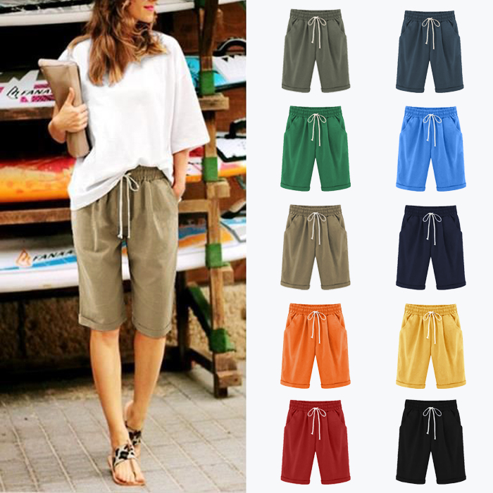 (2023 New Updated Fine Twill Fabric)  (Plus Size Up to 8XL) Elastic Waist Casual and Comfortable Summer Lace-Up 100% Cotton Shorts