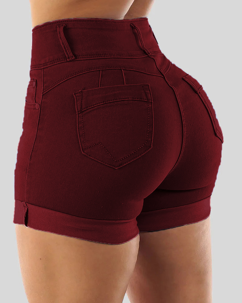 🔥🔥🔥🔥 2023 Summer Push-Up Super Comfy Shorts Silk Feeling Smooth Cool Shorts Button Fly Cuffed Hem High Waist Butt Lifting  Denim Shorts