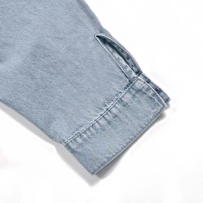 Spring Button-Neck Off-Shoulder Long-Sleeved Denim Shirt