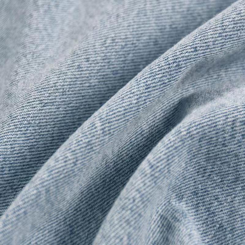 Spring Button-Neck Off-Shoulder Long-Sleeved Denim Shirt