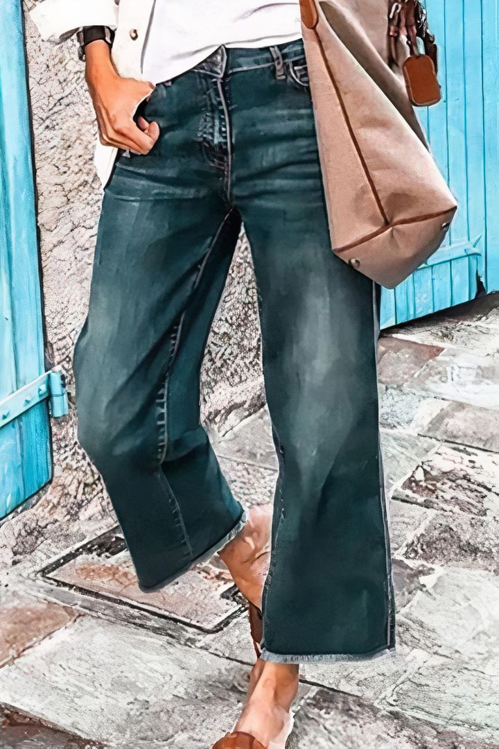 🔥🔥Midiross Washed Raw Hem Mid Waist Straight Leg Jeans