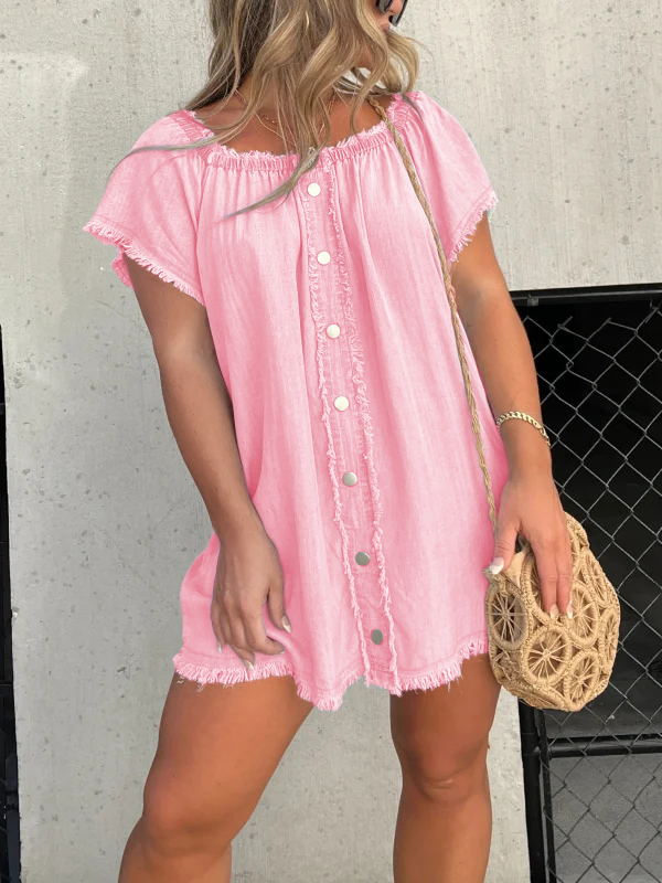 SHORT SLEEVE CASUAL DENIM DRESS