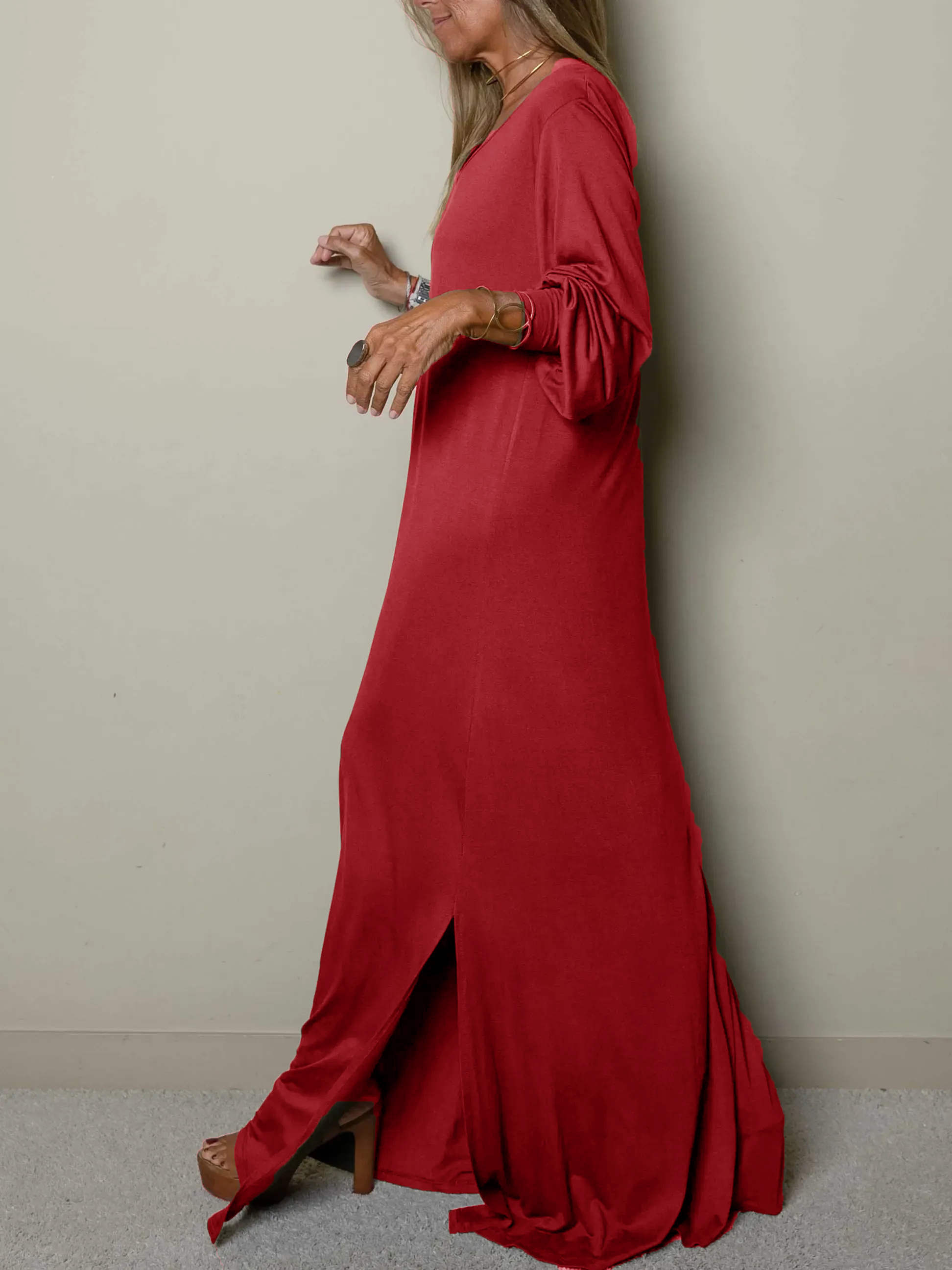 WOMEN CASUAL V-NECK MAXI DRESS