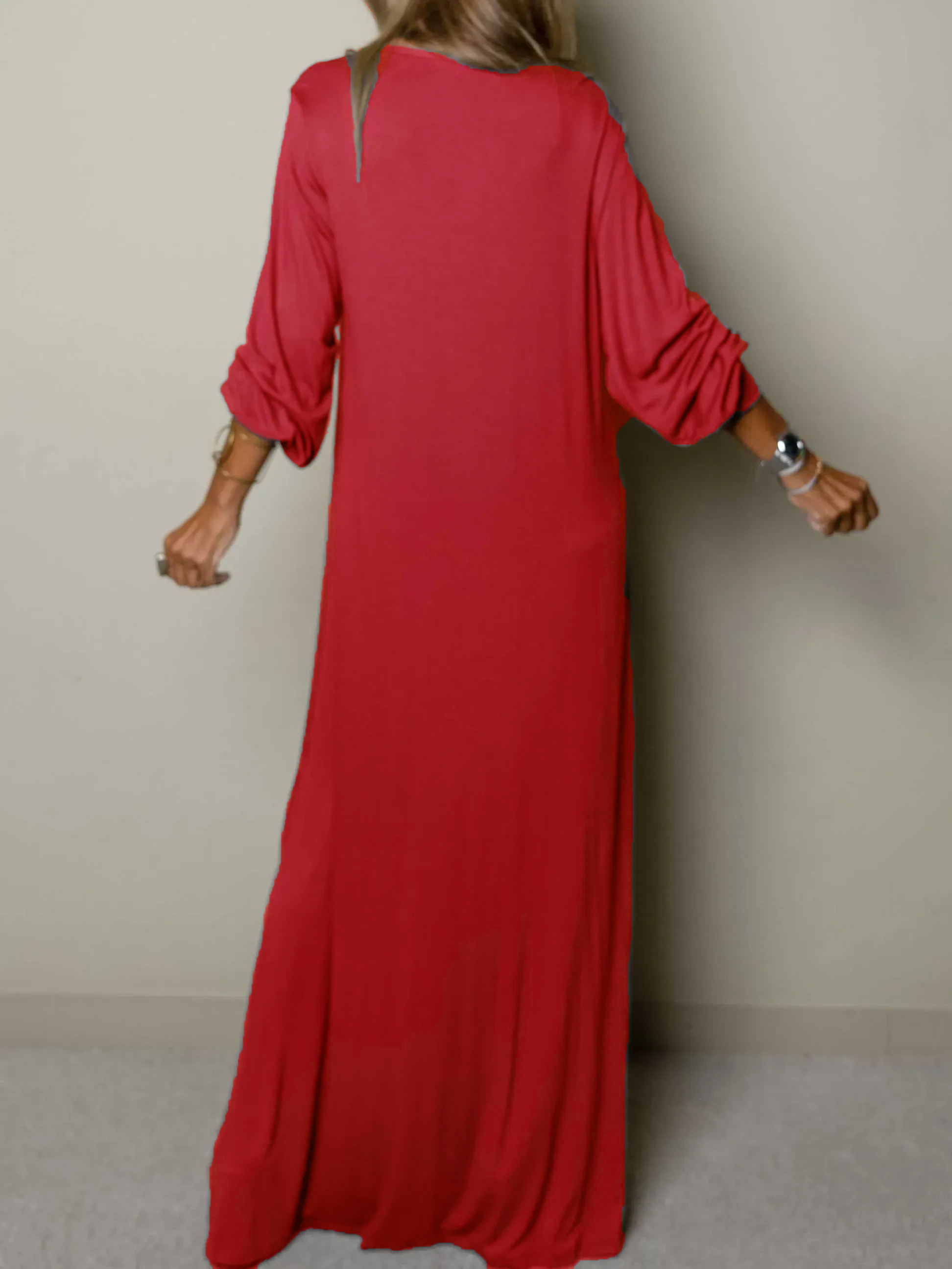 WOMEN CASUAL V-NECK MAXI DRESS