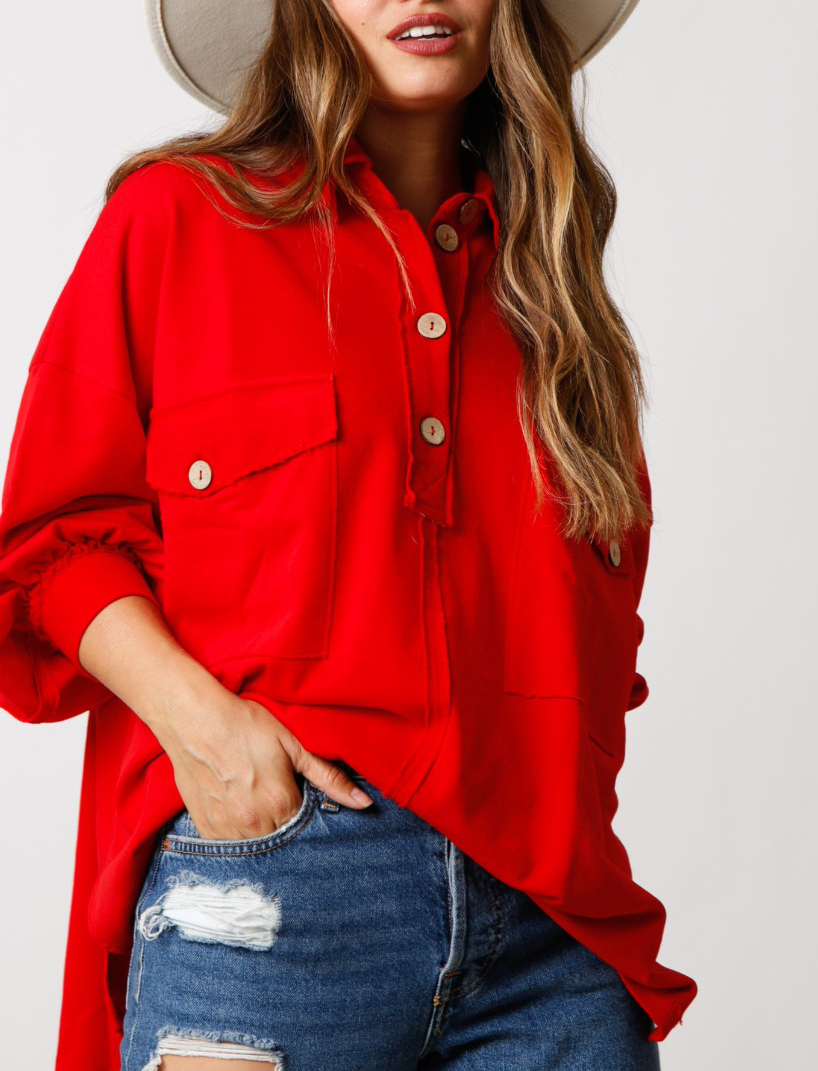 🎁🎁🎁RED REVERSE SEAM PULLOVER✨BUY 2 FREE SHIPPING