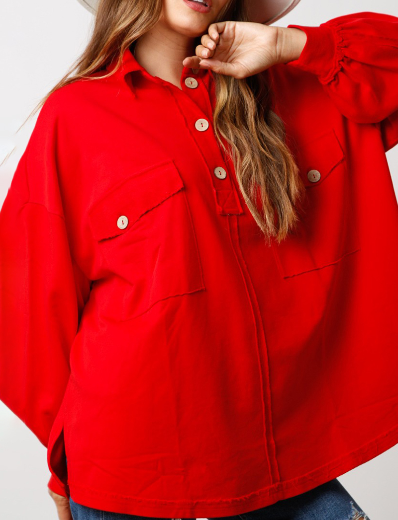 🎁🎁🎁RED REVERSE SEAM PULLOVER✨BUY 2 FREE SHIPPING