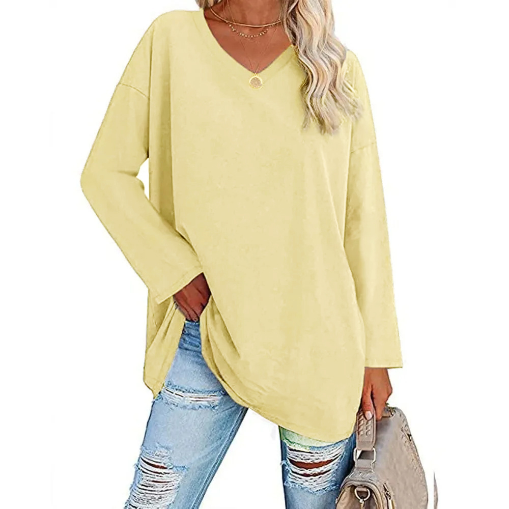 🔥🔥Womens Loose Fashion V-neck Top Short & Long Option