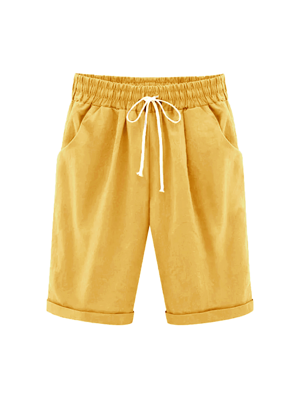 (2023 New Updated Fine Twill Fabric)  (Plus Size Up to 8XL) Elastic Waist Casual and Comfortable Summer Lace-Up 100% Cotton Shorts