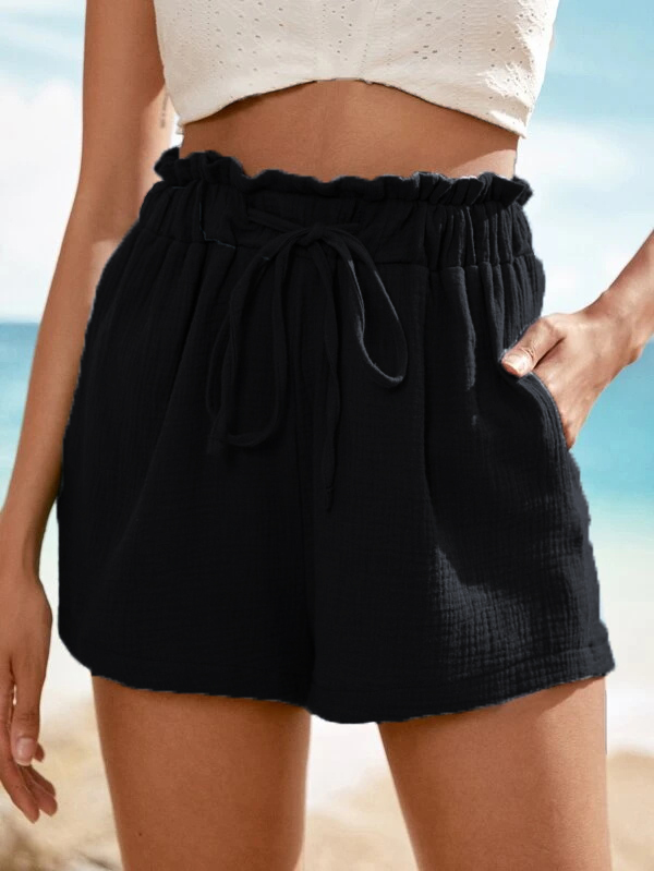 Drawstring Waist Paperbag Shorts