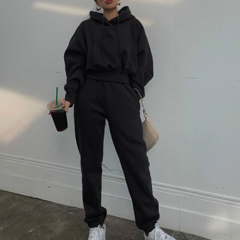2023 Long Sleeve Crew Neck Sweatshirt Cotton Sweatpants And Hoodie Set
