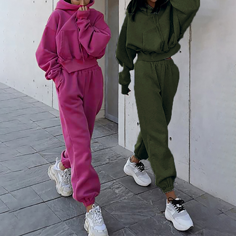 2023 Long Sleeve Crew Neck Sweatshirt Cotton Sweatpants And Hoodie Set