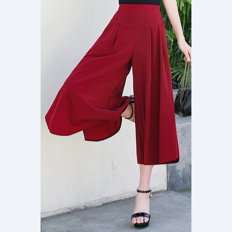  New solid color high waist 9-point wide-leg culottes (elastic waist, maximum size 4xl)