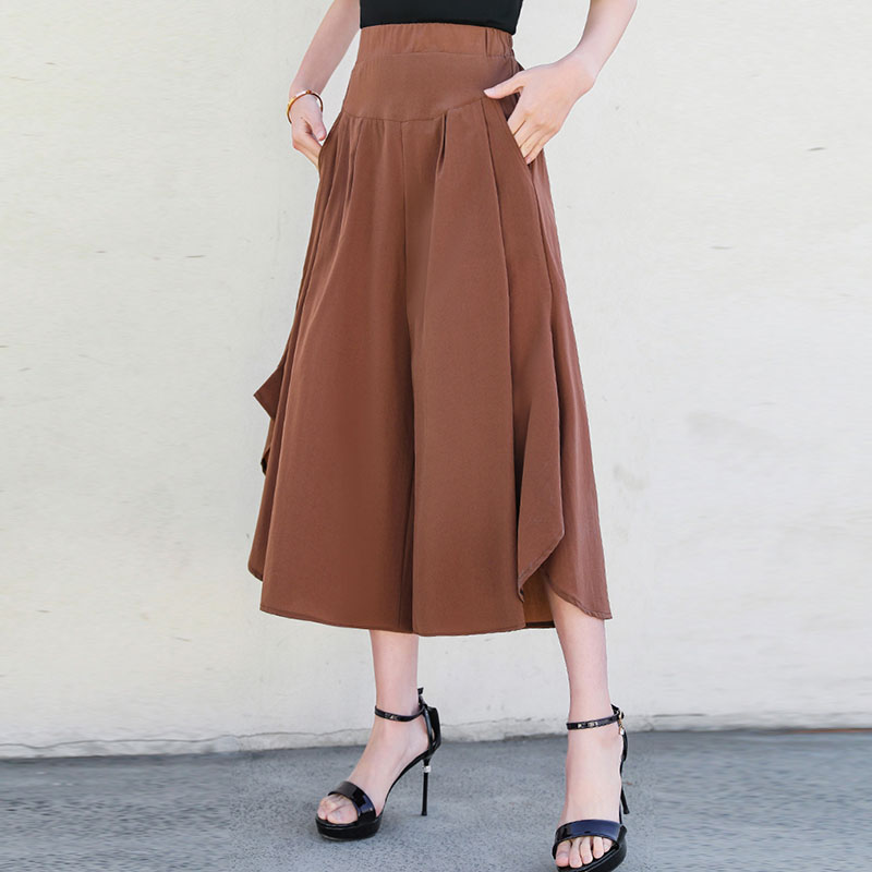  New solid color high waist 9-point wide-leg culottes (elastic waist, maximum size 4xl)