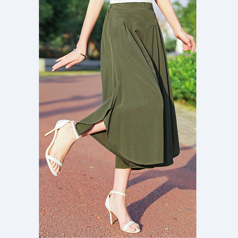  New solid color high waist 9-point wide-leg culottes (elastic waist, maximum size 4xl)