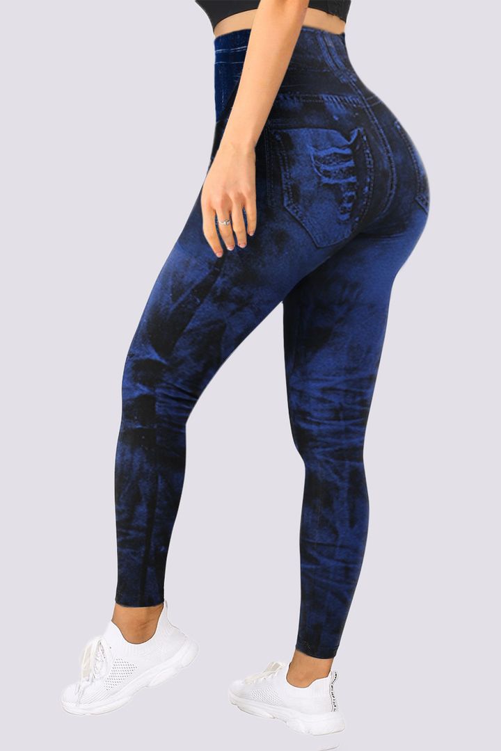DENIM LOOK HIGH WAIST SPORTS LEGGINGS