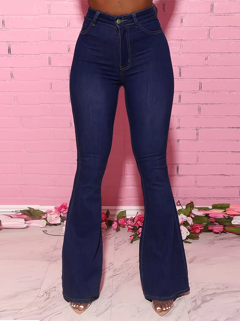 Plus Size High Waist Button Fly Flared Leg Jeans, Women's Plus Casual 