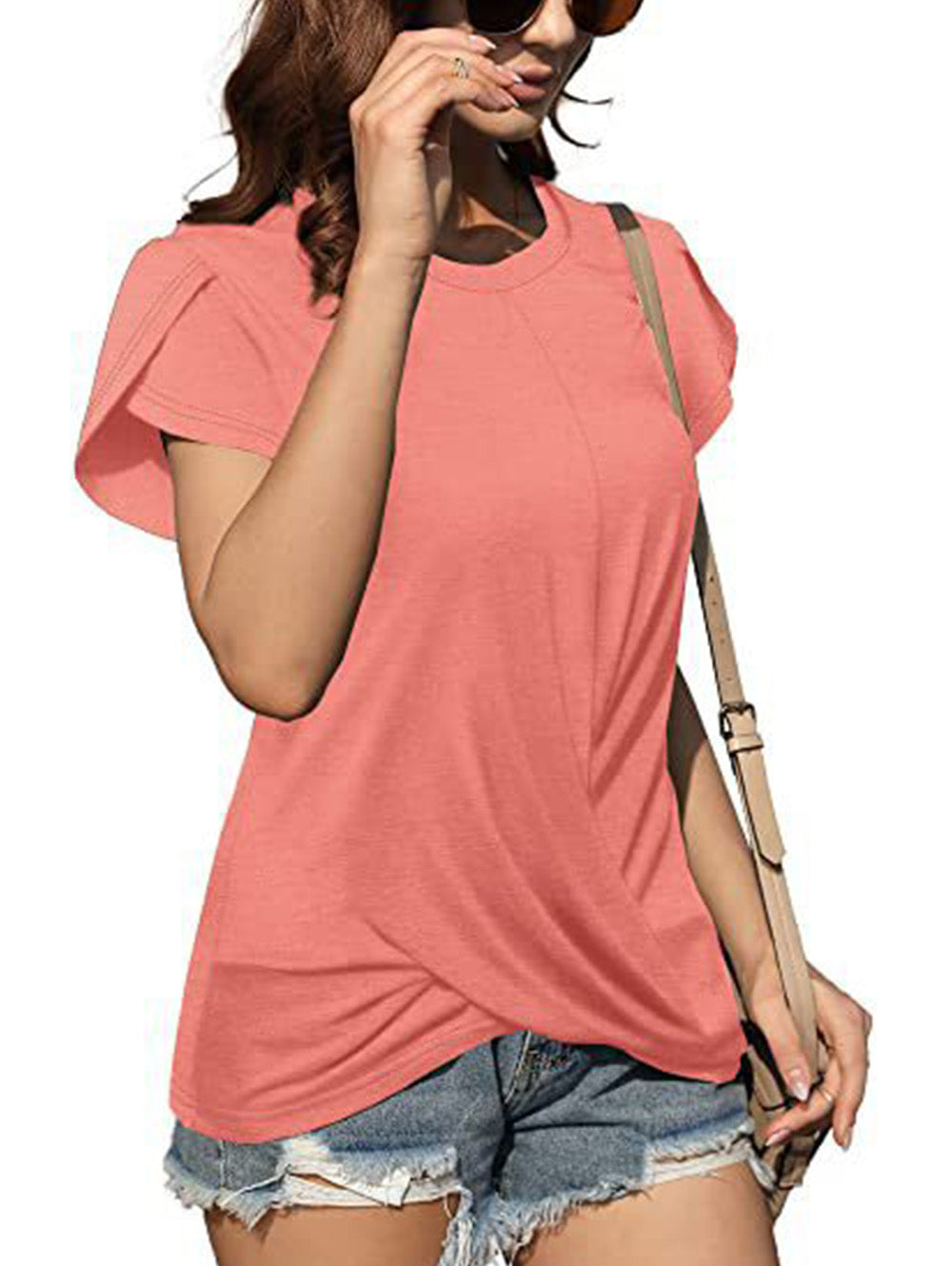 Crew Neck Solid Twist Short Sleeve T-Shirt