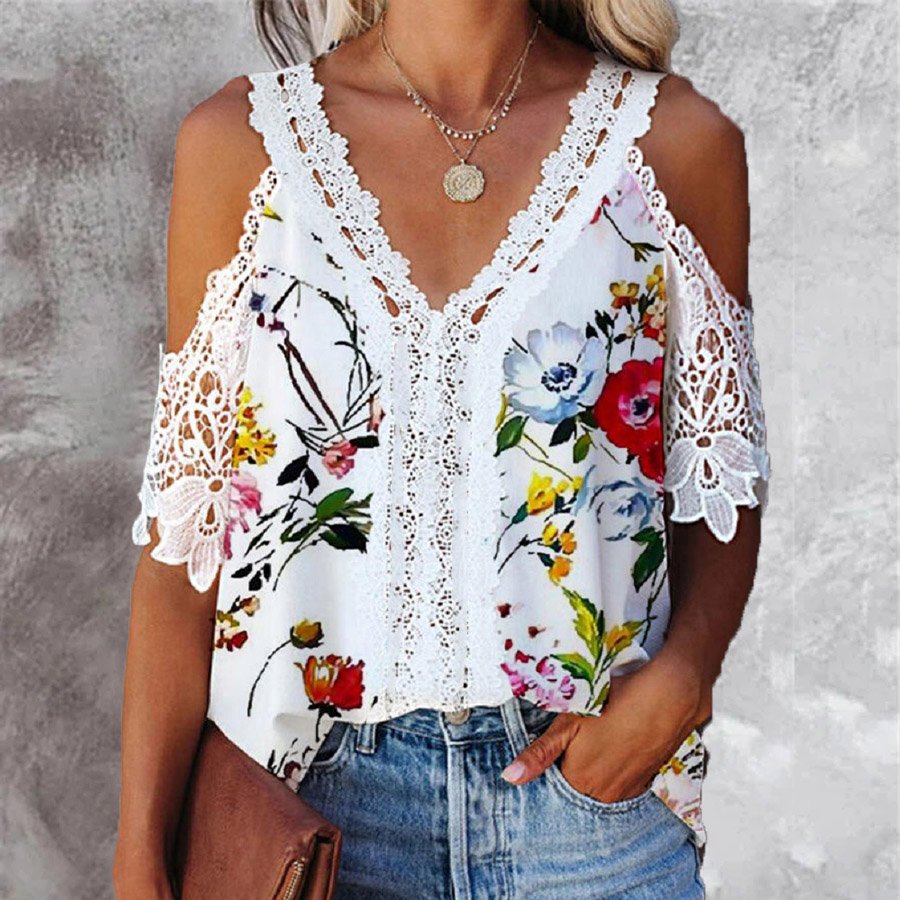 Women's Loose  Flowers Printed Tops Blouse