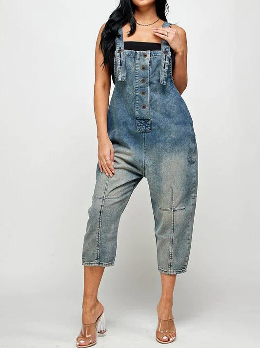 2022 Fashion Casual Designer Style Denim Suspender Jumpsuit
