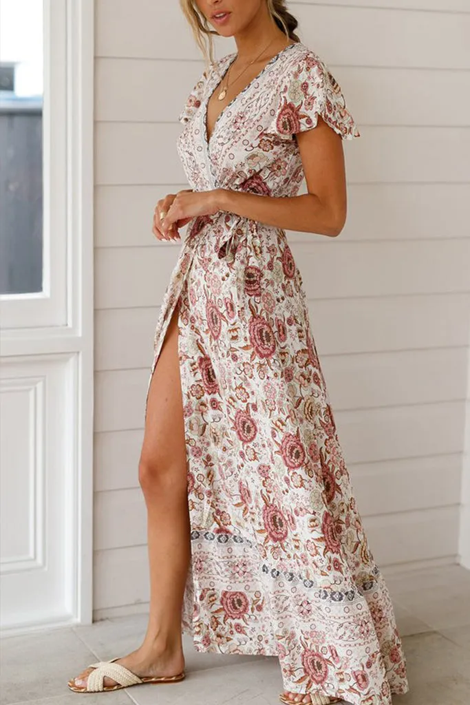 WOMEN'S BOHO V-NECK LONG MAXI DRESS