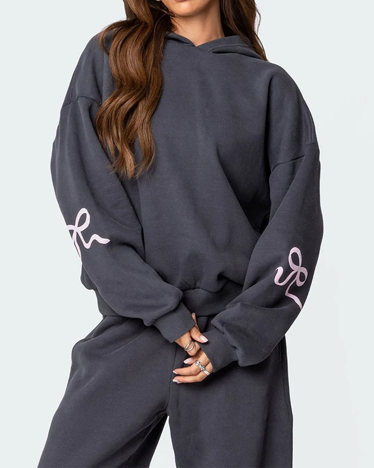 🔥🔥🔥🔥Women's Bow Detail Hoodie Sweat Set