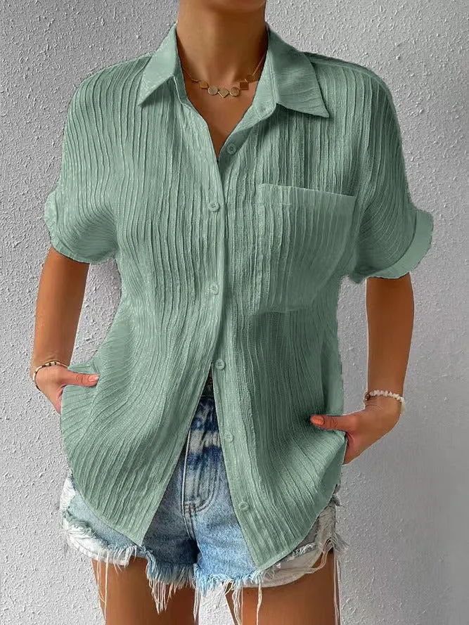 SHIRT COLLAR CASUAL BUTTONED LOOSE BLOUSE