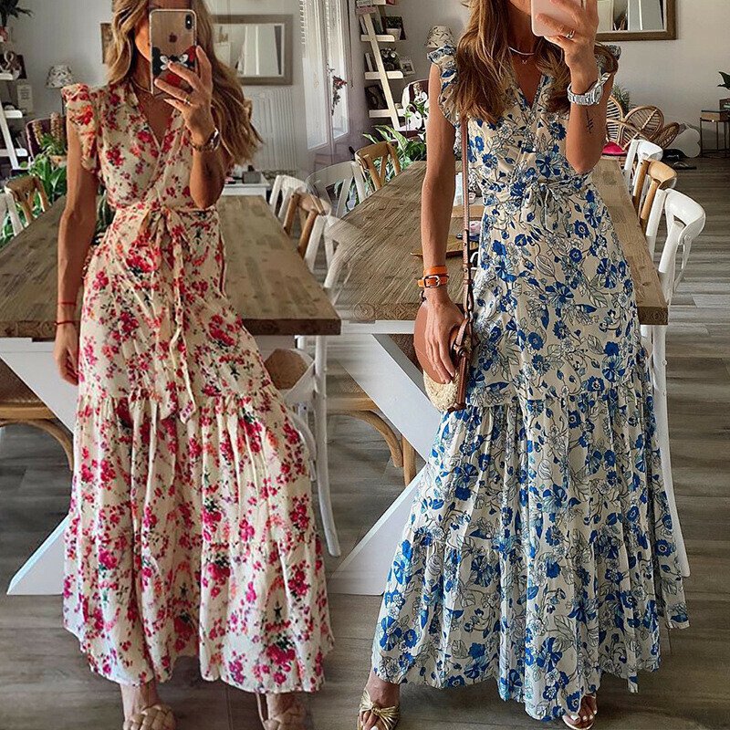 Printed Lace-Up Dress