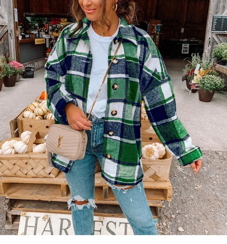 PLAID PRINT BUTTON THROUGH SHACKET