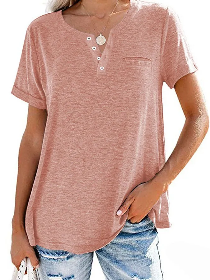 FASHION SOLID COLOR POCKET SHORT SLEEVE T-SHIRT