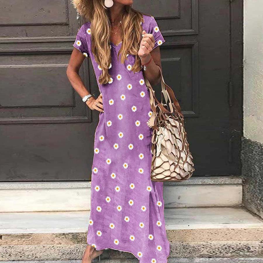 Women's Daisy Print Casual Short Sleeve Dress
