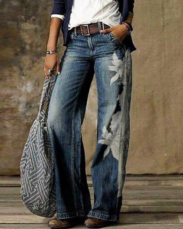 Midiross Vintage Pocket Denim Loose Jeans Pants