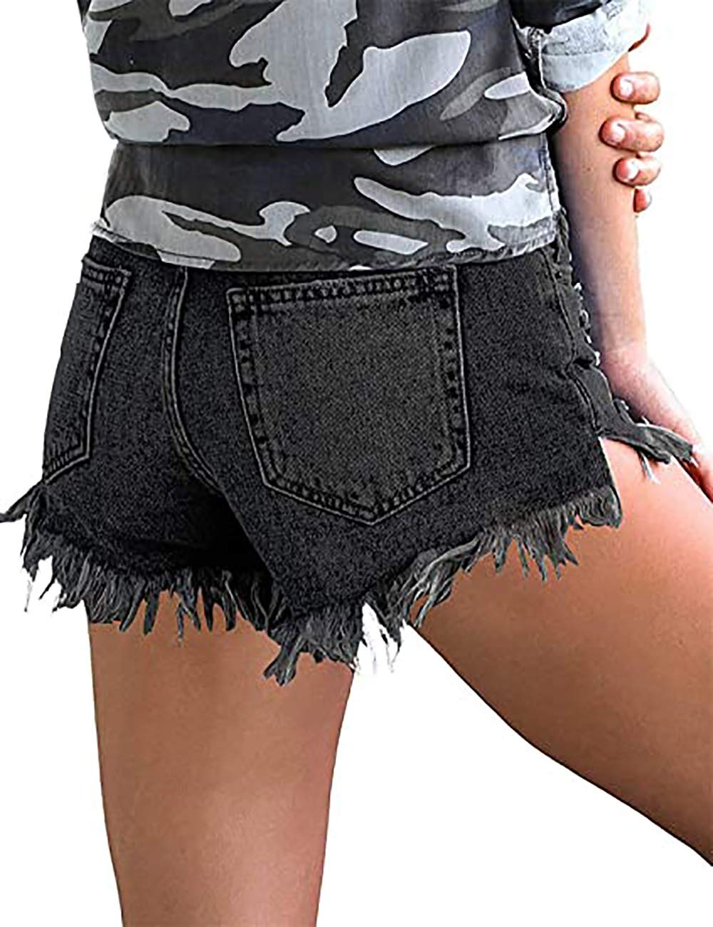 Women Denim Shorts Casual Summer Mid Waist Stretchy Denim Jean Shorts
