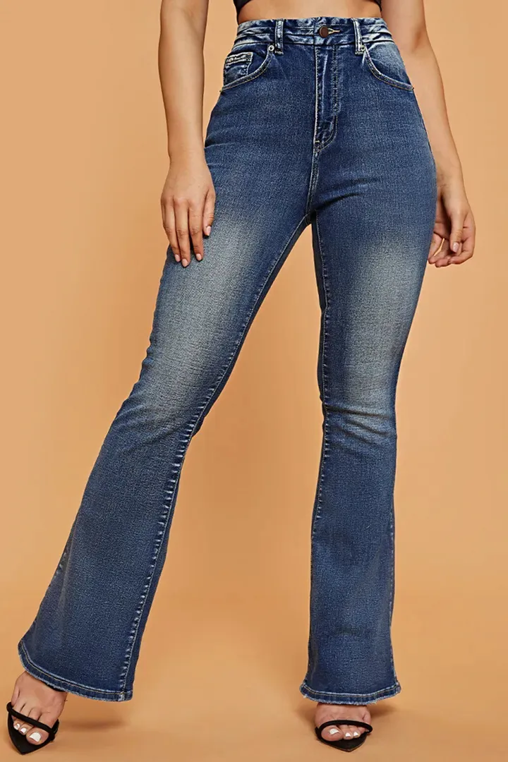 Vintage Raw Hem High Rise Flare Jeans