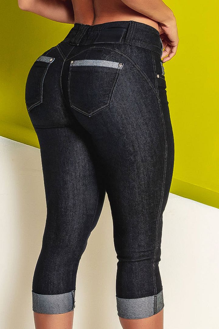 Midiross Button Fly Butt Lifting High Waist Capris Jeans