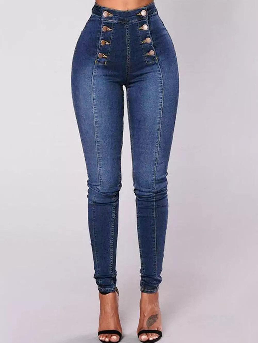 Double Buttoned With High Waist Skinny Jeans (Double Breasted High Waist Skinny Jeans)