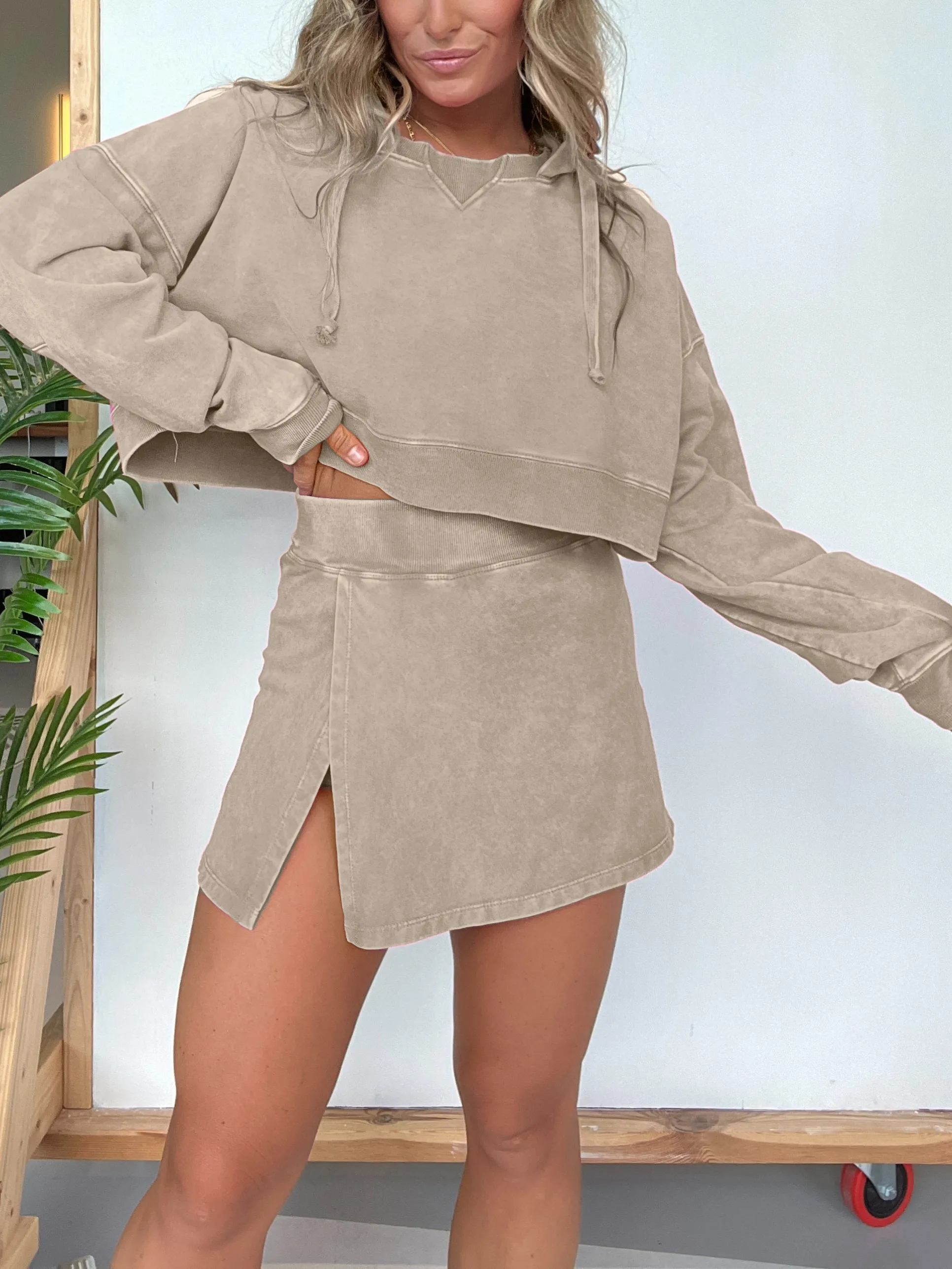 🔥🔥🔥🔥2024 Women's Lounge Washed Hoodie Skort Set(Buy 2 Free Shipping)