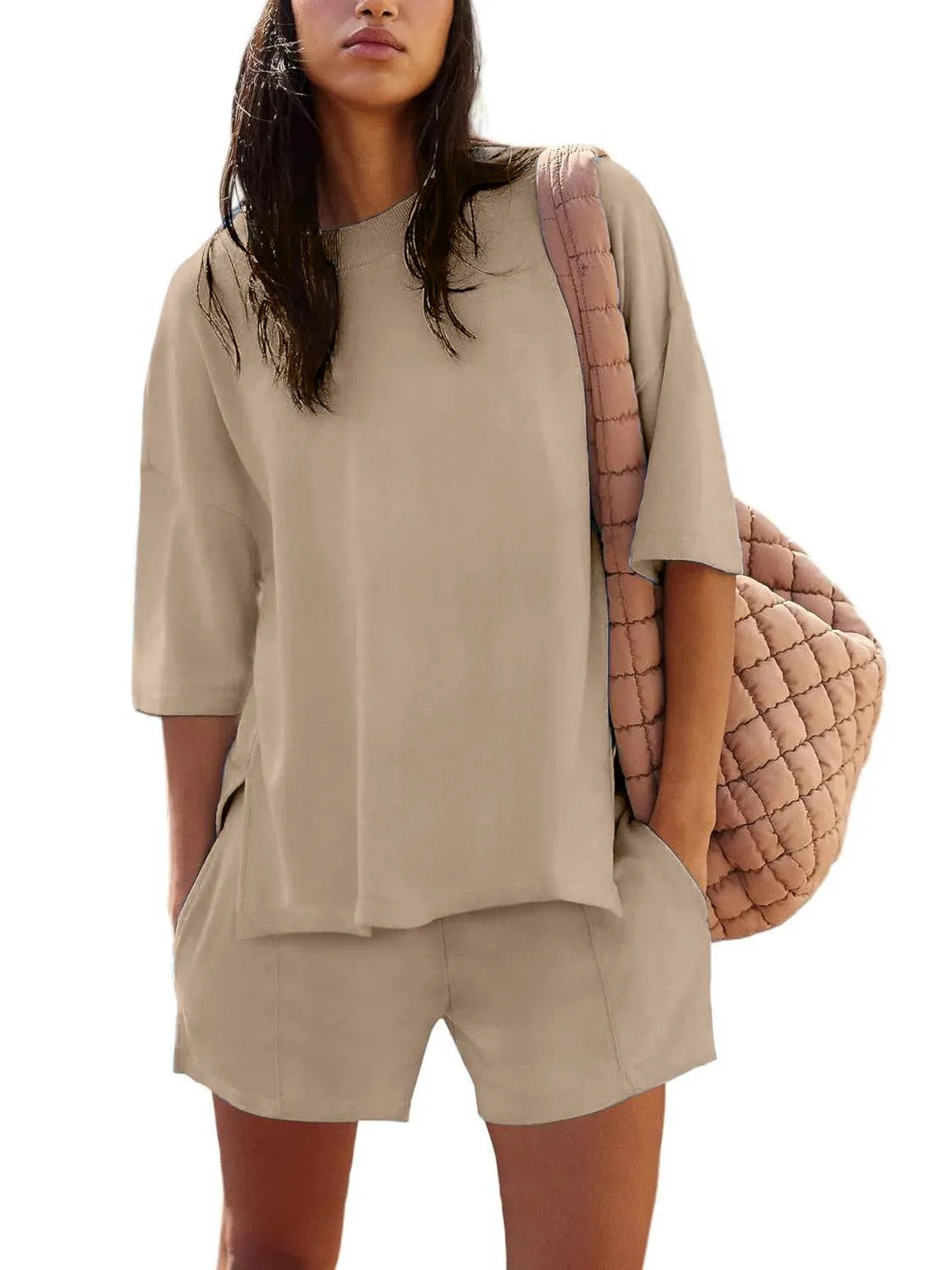 🔥🔥🔥🔥Women's Casual Solid Color Suit with Slit Top and Shorts