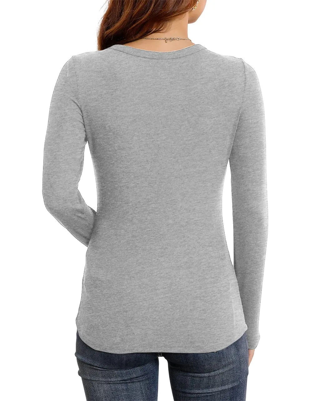 🔥🔥🔥🔥Women's Long Sleeve Stretch Slim Round Neck Ribbed Basic Shirts