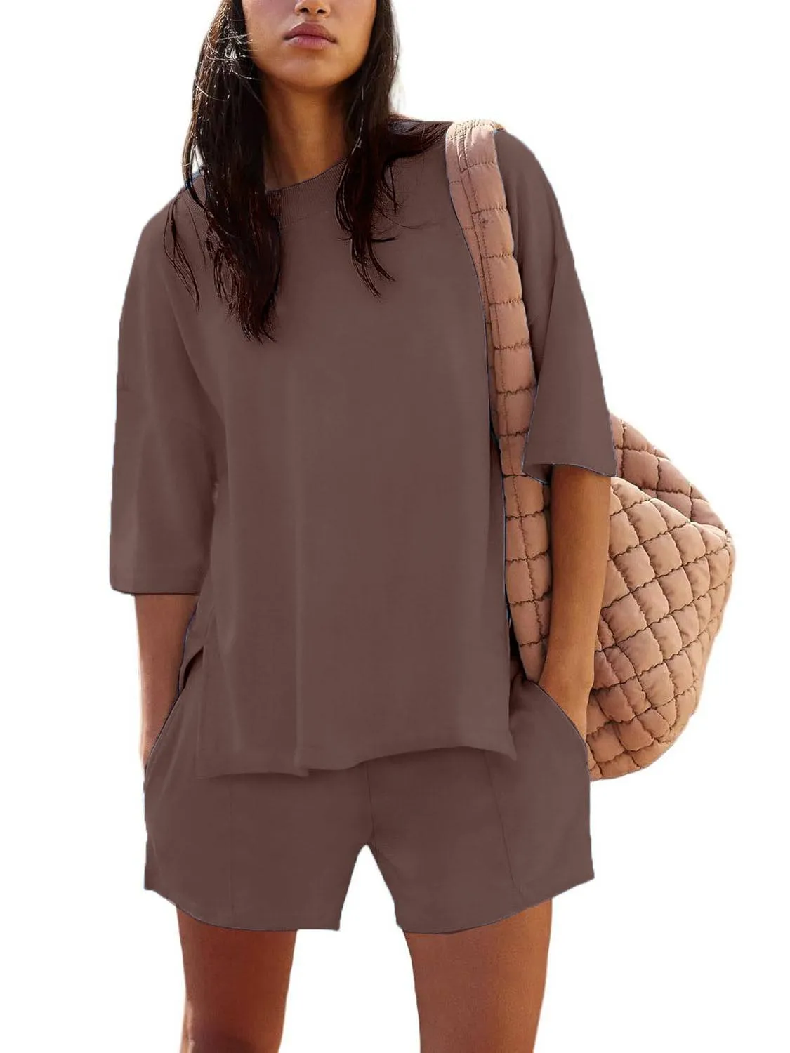 🔥🔥🔥🔥Women's Casual Solid Color Suit with Slit Top and Shorts