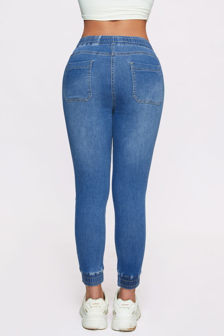 Midiross Ripped Drawstring Elastic Waist Pocket Detail Capris Jeans