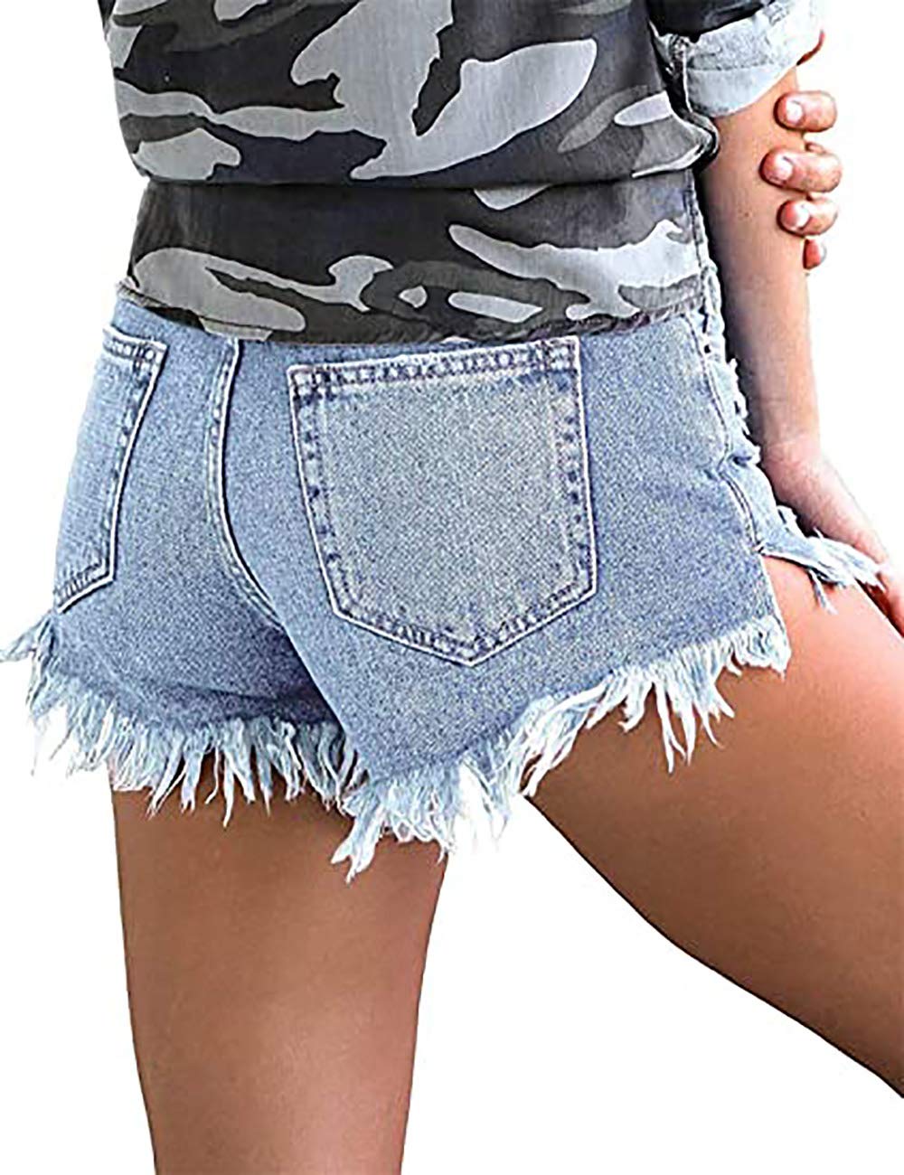 Women Denim Shorts Casual Summer Mid Waist Stretchy Denim Jean Shorts